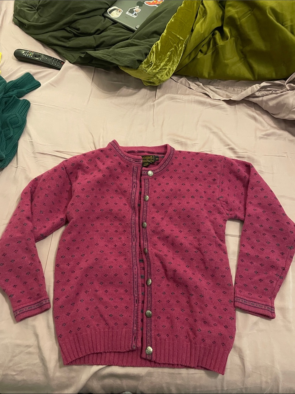 EDDIE BAUER VINTAGE Women's Pink Patterned Button-Front Sweater Cardigan